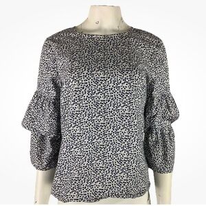 J Crew Sz 10 Flared Statement Arm Blouse In Ditsy Tiny Floral Print Top